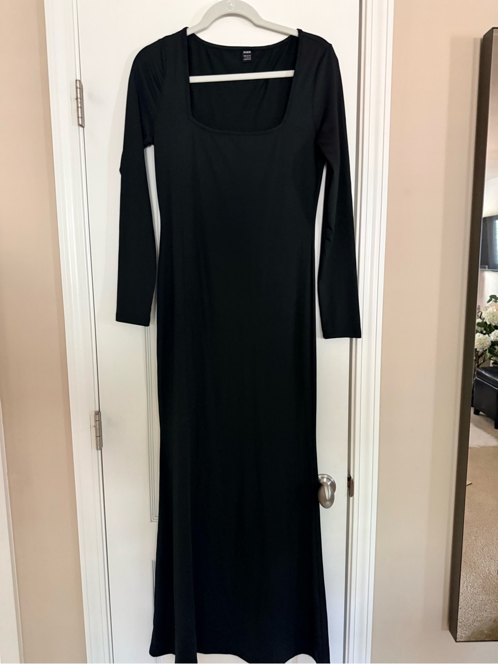 Long Sleeve Black Maxi Dress with Square Neck
